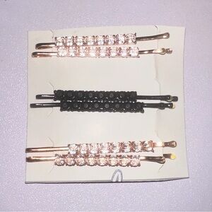 Elegant Crystal Hair Clips Set - Black and Gold